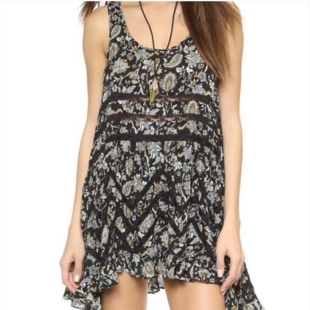 FREE PEOPLE Voile and Lace Trapeze Dress Black